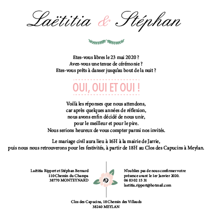 Recto de l'invitation de mariage